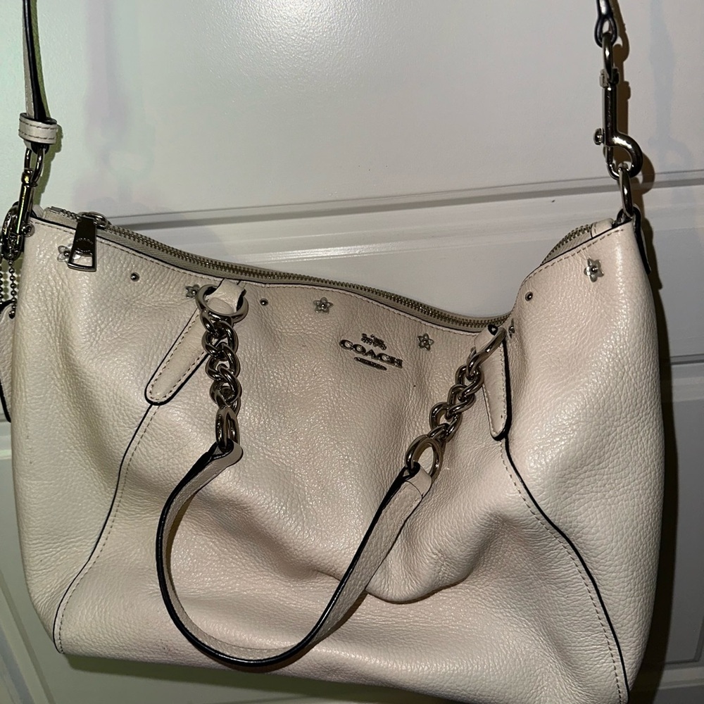 Coach Cream Structured Leather Shoulder Bag
